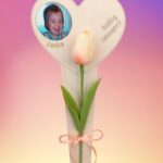 Fényképes fa szív gumitulipánnal 37 cm