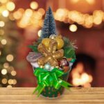 Fém kaspós asztaldísz "zöld-arany"