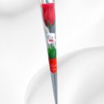 Rózsaszál díszcsomagban macival 34 cm