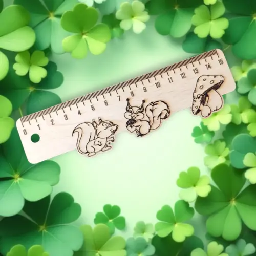 Fa vonalzó 15 cm mókuska, gomba