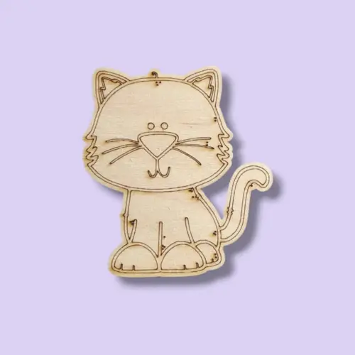 Festhető fa figura cica 7 cm