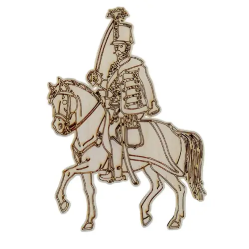 Festhető fa lovas huszár 14 cm magas