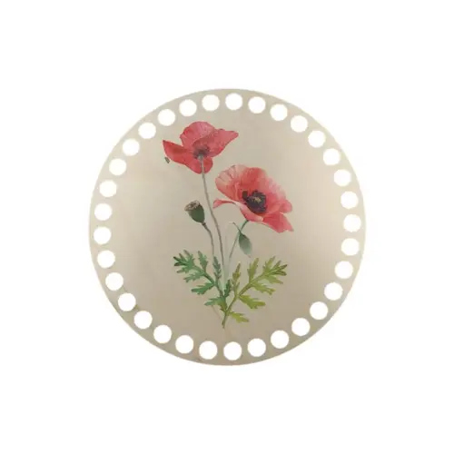 Horgolható fa alap 15 cm pipacs