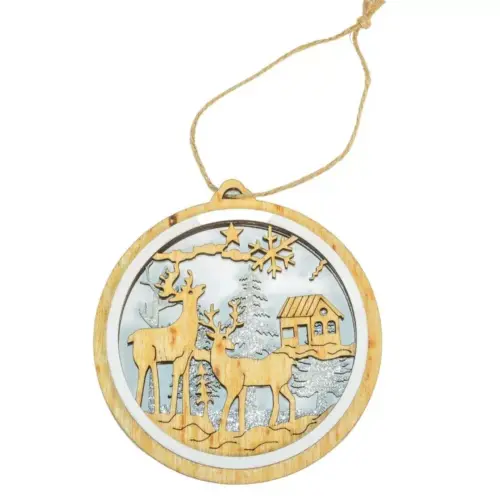 Téli hangulatú szarvasos fa dísz 11,5 cm