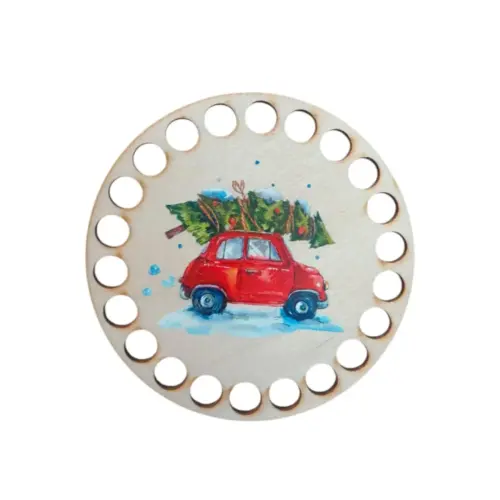 Horgolható fa alap 10 cm karácsonyi autó