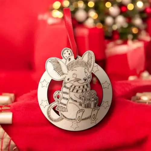 Fa karácsonyfadísz egérke 10 cm "1"