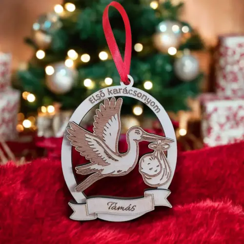 Első karácsonyom – Egyedi, neves fa karácsonyfadísz 12,5 cm