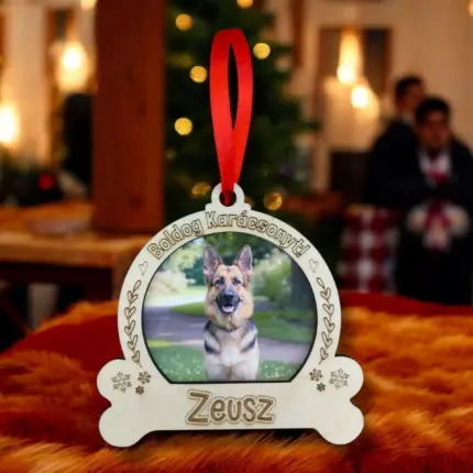 Kutyás neves-fényképes dísz 11 cm