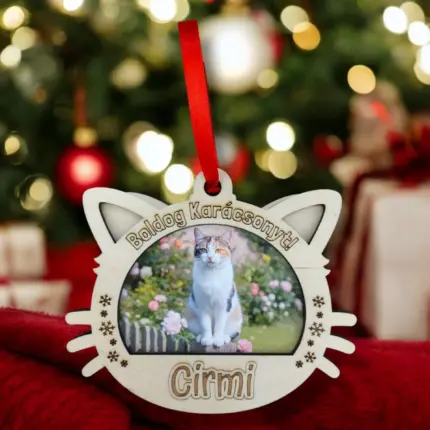 Macskás neves-fényképes dísz 11 cm