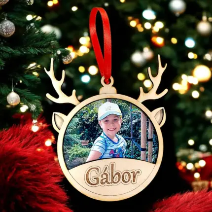 Fotós névre szóló karácsonyfadísz 12,5 cm