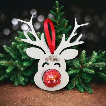 Egyedi neves szarvasos csokigolyó tartó 12 cm