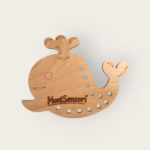 Montessori fűzős fa játék – bálna 13,5 cm