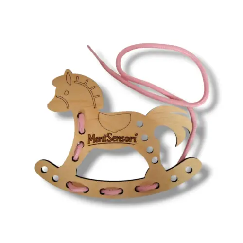 Montessori fűzős fa játék – hintaló 13,5 cm