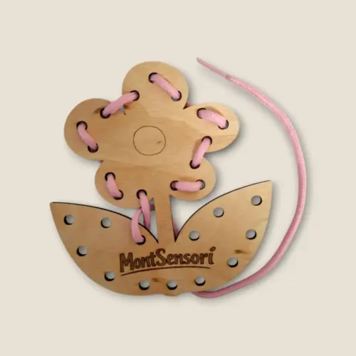 Montessori fűzős fa játék – virág 12 cm