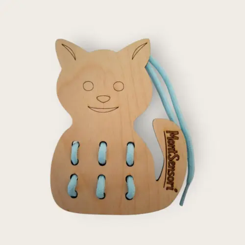 Montessori fűzős fa játék – cica 11,8 cm