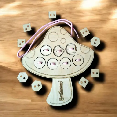 Fa fűzögetős fejlesztő játék – Gomba alakban 21 cm