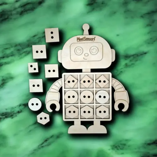 Fa fűzögetős fejlesztő játék – Robot alakban 21 cm