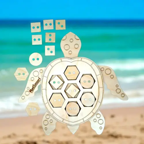 Fa fűzögetős fejlesztő játék – Teknős alakban 21 cm