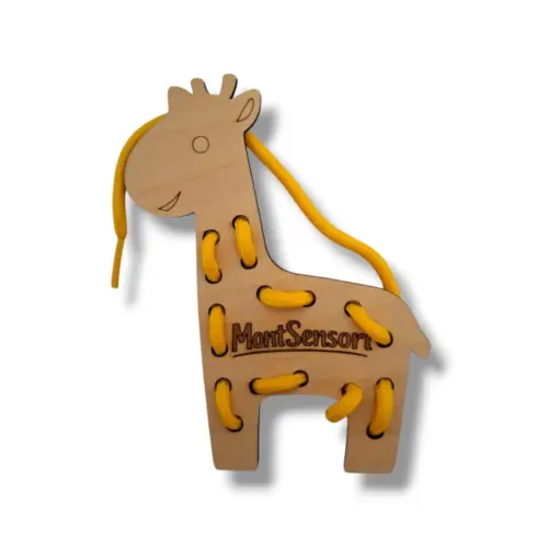 Montessori fűzős fa játék – zsiráf 12,5 cm