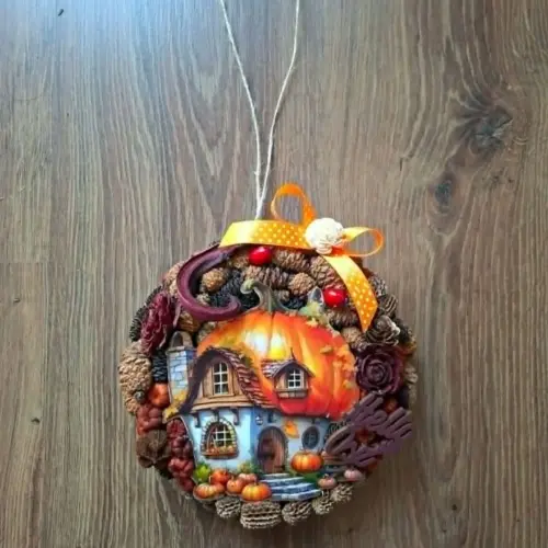 Őszi kopogtató házikó 20 cm